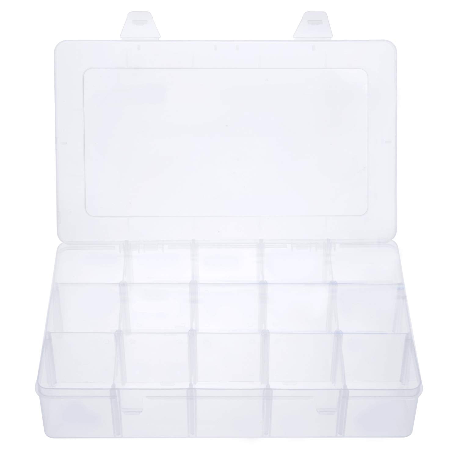 Gospire 15 Large Grids Clear Plastic Jewelry Box Organizer Storage Container with Removable Dividers (15 Grids - Clear)