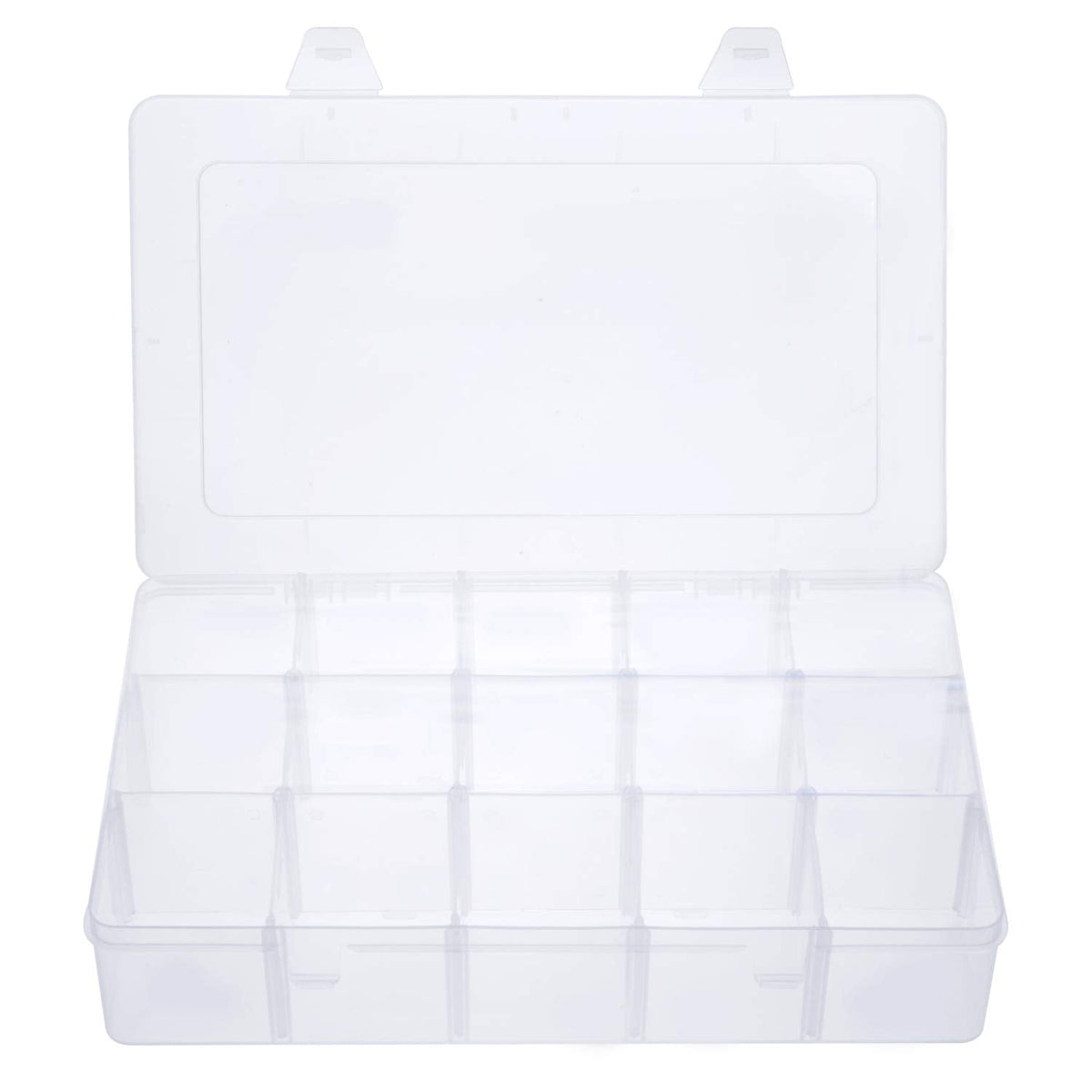 Gospire 15 Large Grids Clear Plastic Jewelry Box Organizer Storage Container with Removable Dividers (15 Grids - Clear)