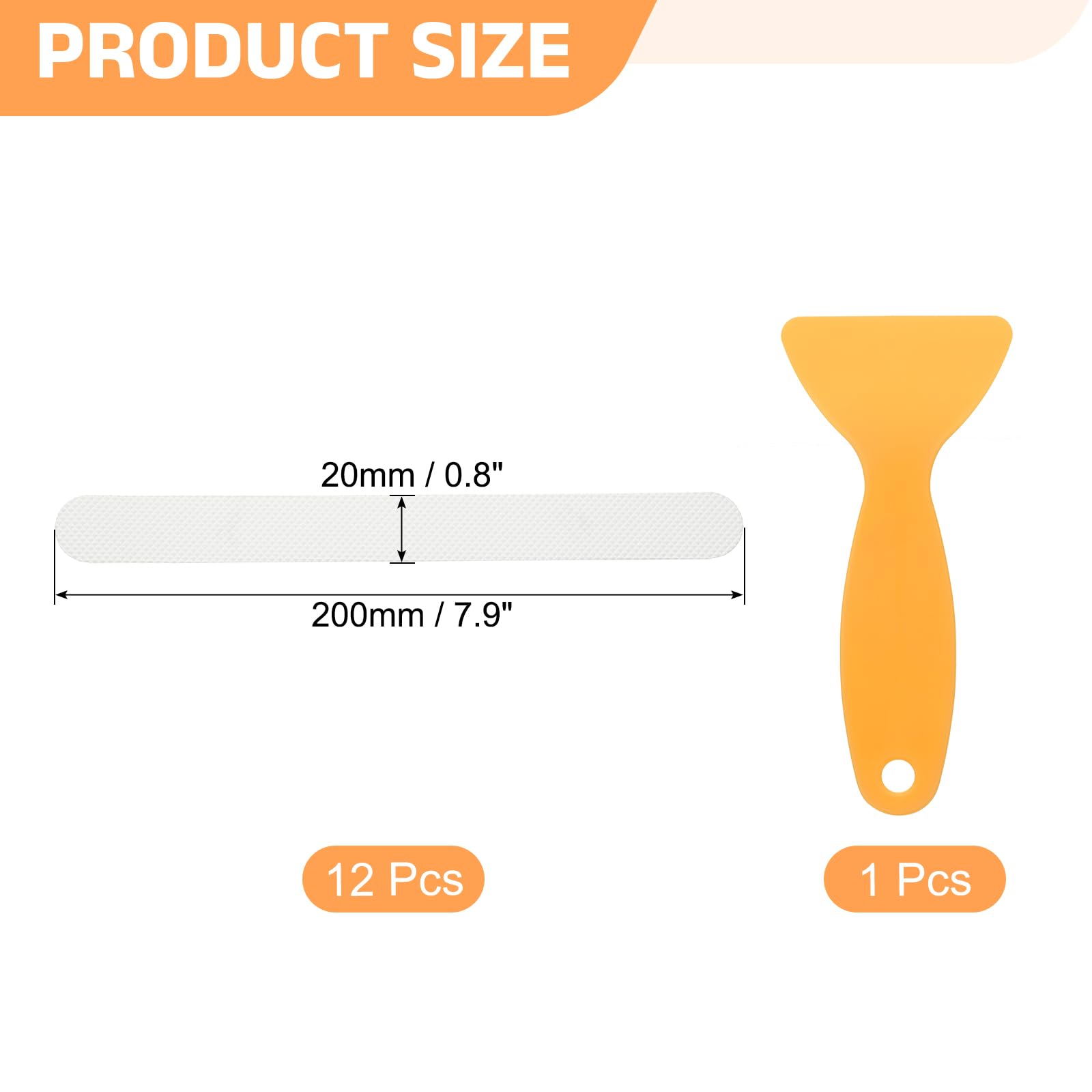 sourcing map 12pcs Non-Slip Bathtub Stickers, Anti-Slip Shower Stickers Showers Treads Strip Shaped Appliques with Scraper for Bath Tub Shower Stairs