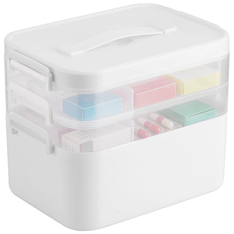 SWEWARM Portable First Aid Box, 3-Layer Storage Box with Lid and Handle, Large Capacity Organiser Container, Family Emergency Kit Storage for Home