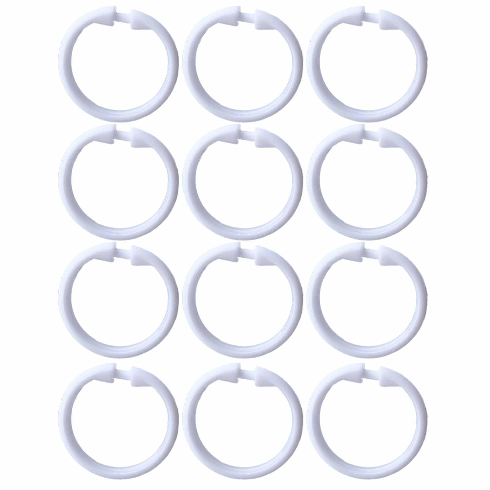 FYHJNC 12 Pack White Plastic Shower Curtain Rings, Easy Snap Closure O-Shaped Curtain Hooks
