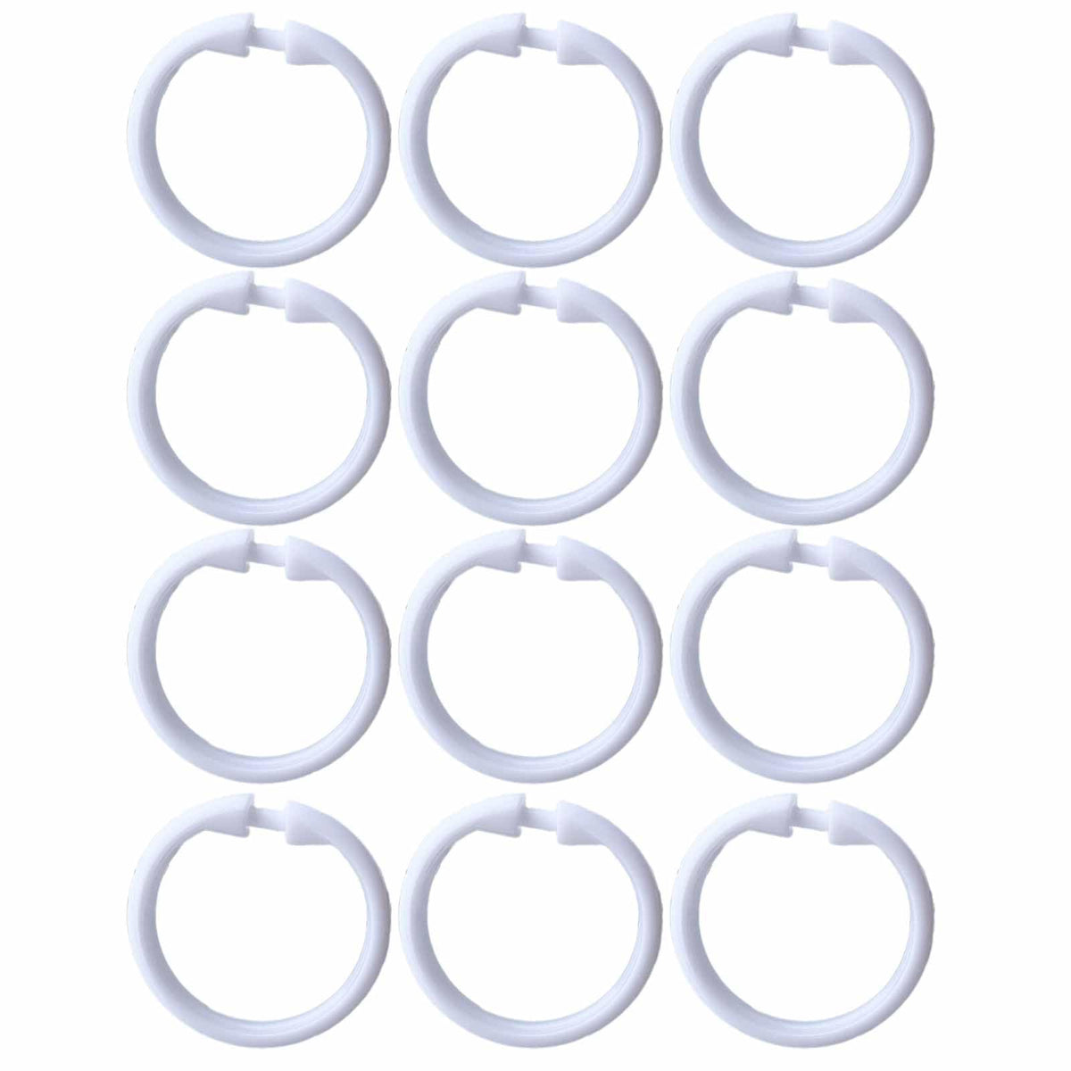 FYHJNC 12 Pack White Plastic Shower Curtain Rings, Easy Snap Closure O-Shaped Curtain Hooks