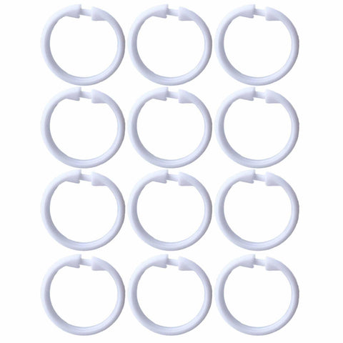 FYHJNC 12 Pack White Plastic Shower Curtain Rings, Easy Snap Closure O-Shaped Curtain Hooks