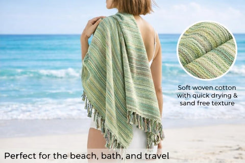 WEFLORIA Turkish Cotton Peshtemal Towel – Lightweight Quick Dry Beach Towel – Large Hammam Spa Towel for Beach, Bath, Travel and Pool (green)