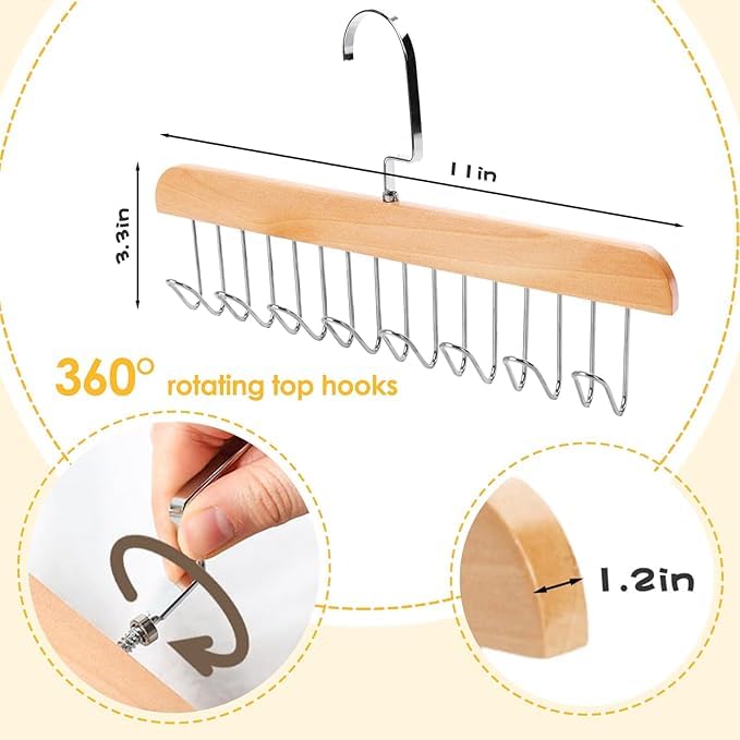 2 Pack Belt Hanger for Closet, Sturdy Wooden Belt Holder with 8 Hooks, Wood Belt Organizer for Closet, Space Save Tank Top Bra Hanger