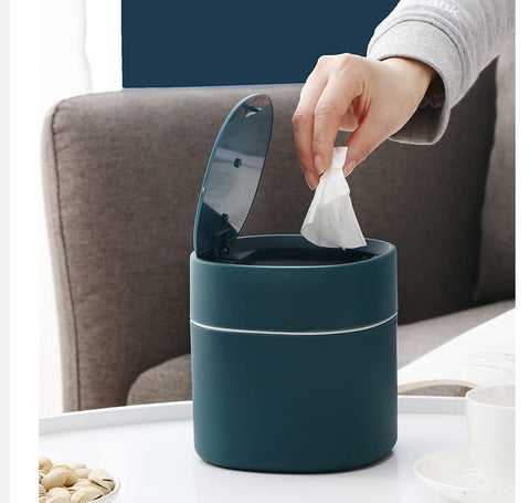 ETRAVEL Small bin office desk bin with lid for countertop, cosmetic table top, bathroom, bedroom plastics