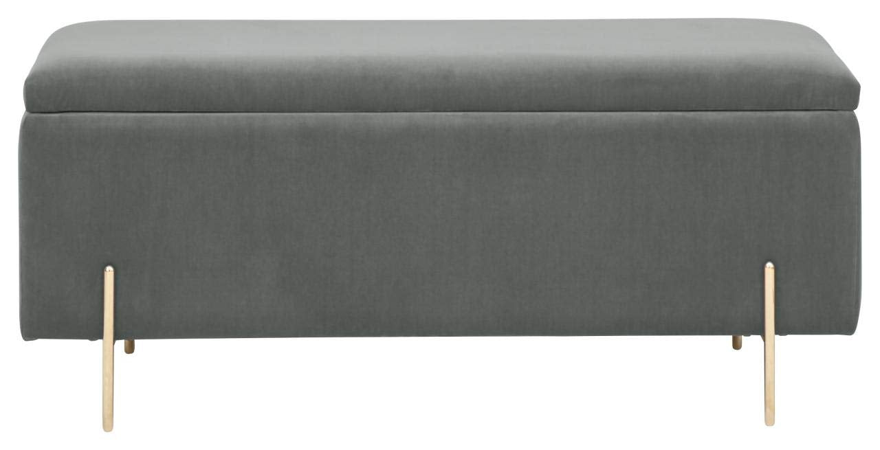 GFW Mystica Ottoman Storage Bench, Grey Storage Box with Gold Effect Legs, Upholstered Blanket Box and Bedroom Storage Seat