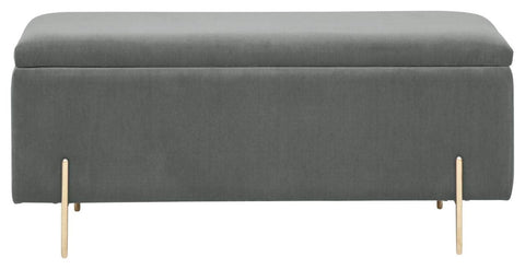 GFW Mystica Ottoman Storage Bench, Grey Storage Box with Gold Effect Legs, Upholstered Blanket Box and Bedroom Storage Seat