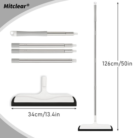 Mitclear Floor Squeegee with Long Handle(50IN), Extendable Foam Squeegee Mop for Wet Room, Squidgy Shower Cleaner