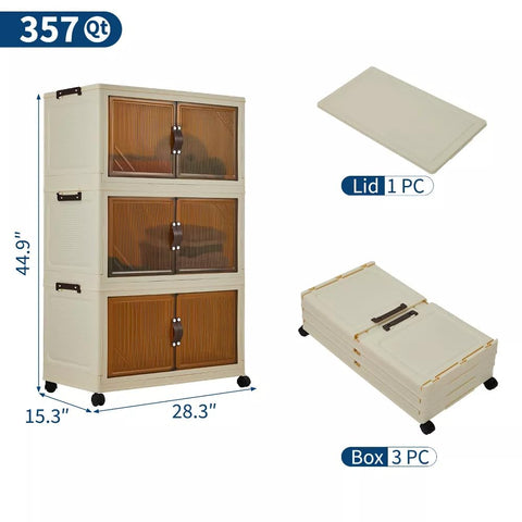 Foldable Wardrobe 28.3 x 15.3 x 44.9in, Plastic Folding Chest of Drawers with Magnetic Doors, Sturdy Multi-Purpose Cabinet for Children's Clothes