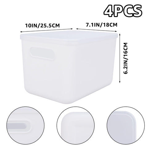 WOPPLXY 4PCS White Storage Boxes with Lid - 6.5L Stackable, Durable Boxes - White Plastic Storage Box with Lid for Desktop, Bathroom, Kitchen