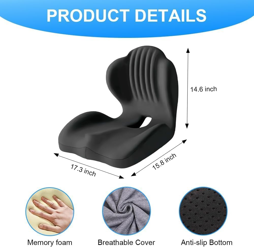 HoldOneLight Ergonomic Memory Foam Seat Cushion Black