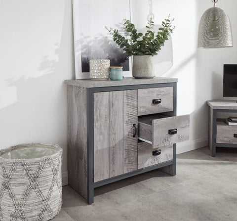 GFW Boston Grey Wood Effect 1 Door 3 Drawer Multi Storage Unit Cabinet