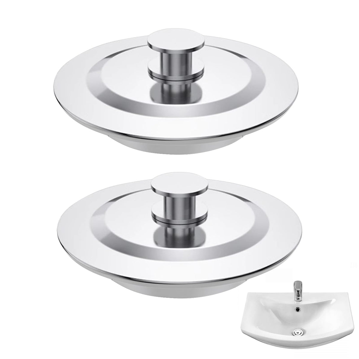 2PCS Universal Bath Plug, 40-45mm Bath Plug Replacement, Bathroom Sink Plugs, Sink Stopper, Stainless Steel Bathtub Plugs, Sinks Plugs for Kitchen
