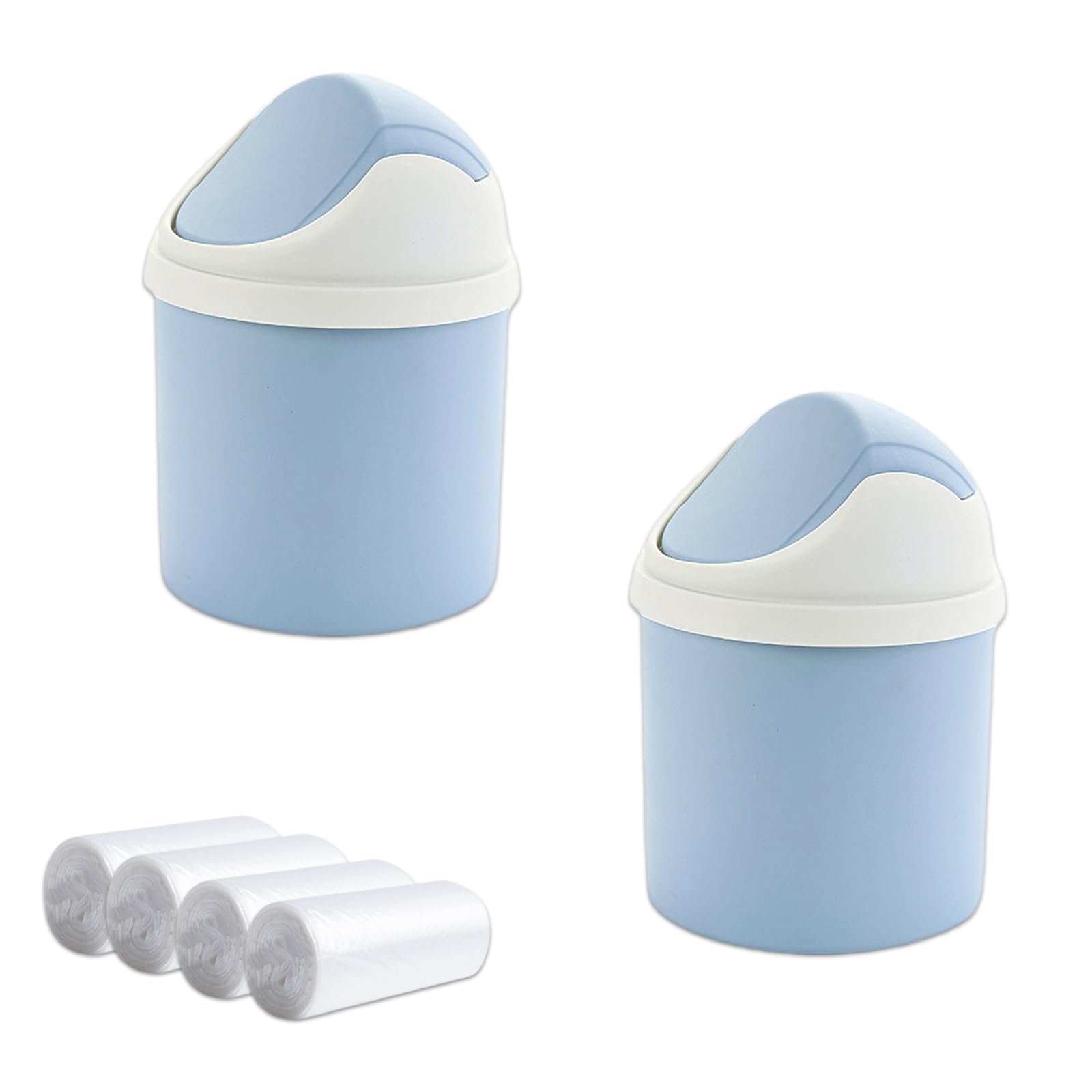 Sicheii 2Pcs Desktop Trash Can with Swing Lid & 120 Trash Bag, Mini Countertop Trash Can for Desk, Tiny Cute Garbage Can