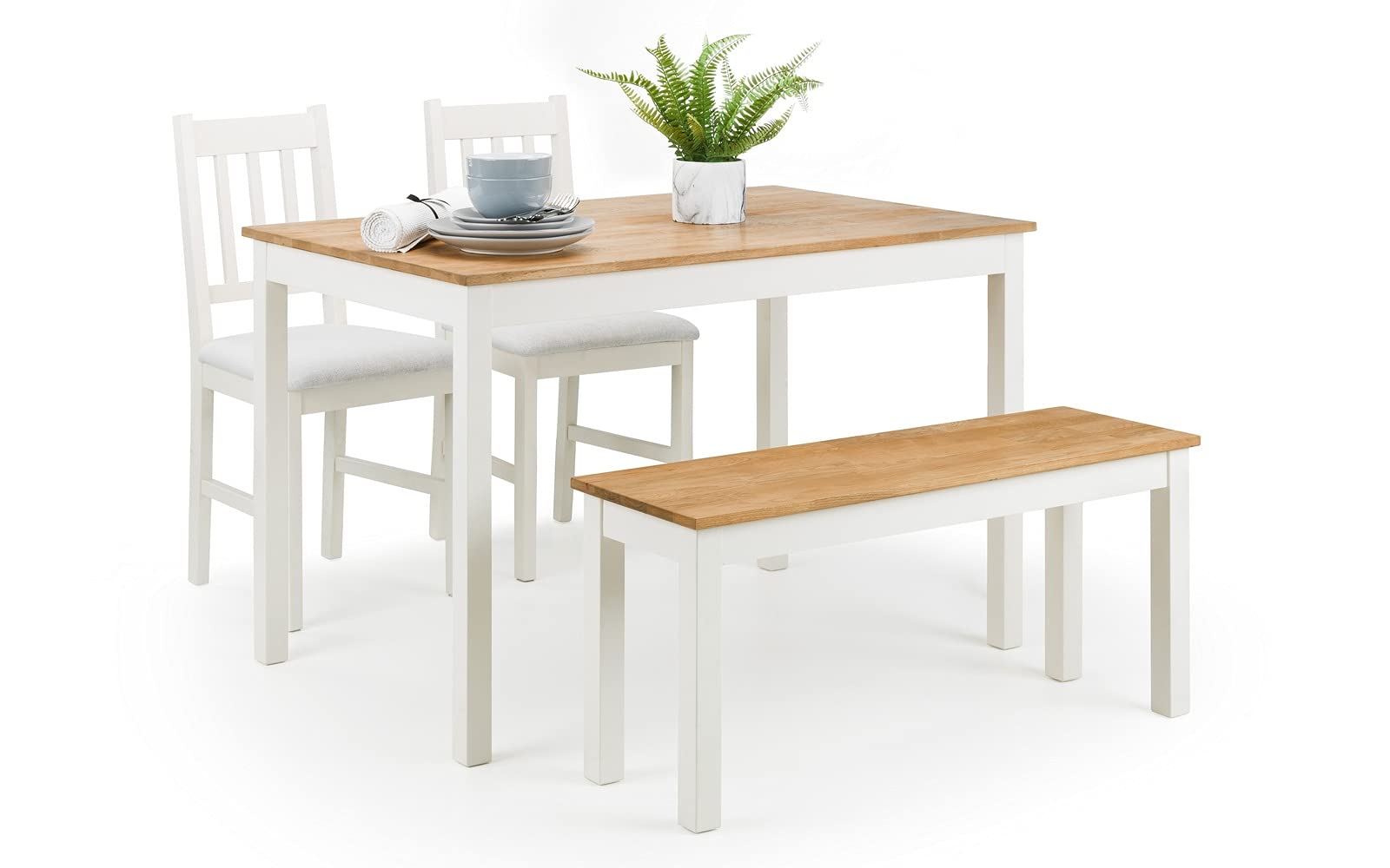 Julian Bowen Coxmoor Dining Bench for 2, Solid Oak, Ivory - H45 x W101cm