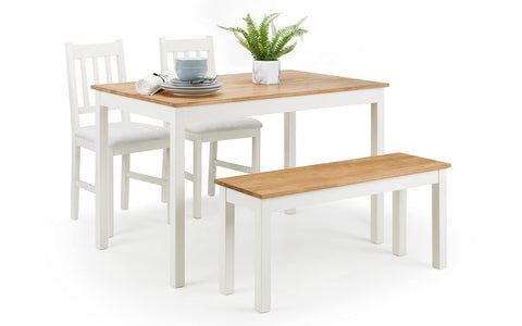 Julian Bowen Coxmoor Dining Bench for 2, Solid Oak, Ivory - H45 x W101cm