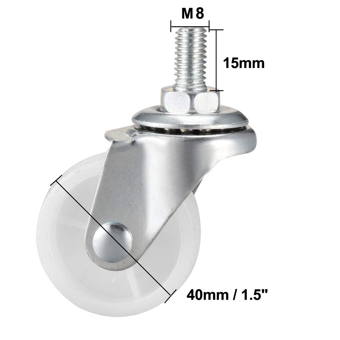 sourcing map 1.5 Inch Swivel Caster Wheels PP 360 Degree Threaded Stem Caster Wheel M8 x 15mm, 132lb Total Load Capacity, Pack of 4