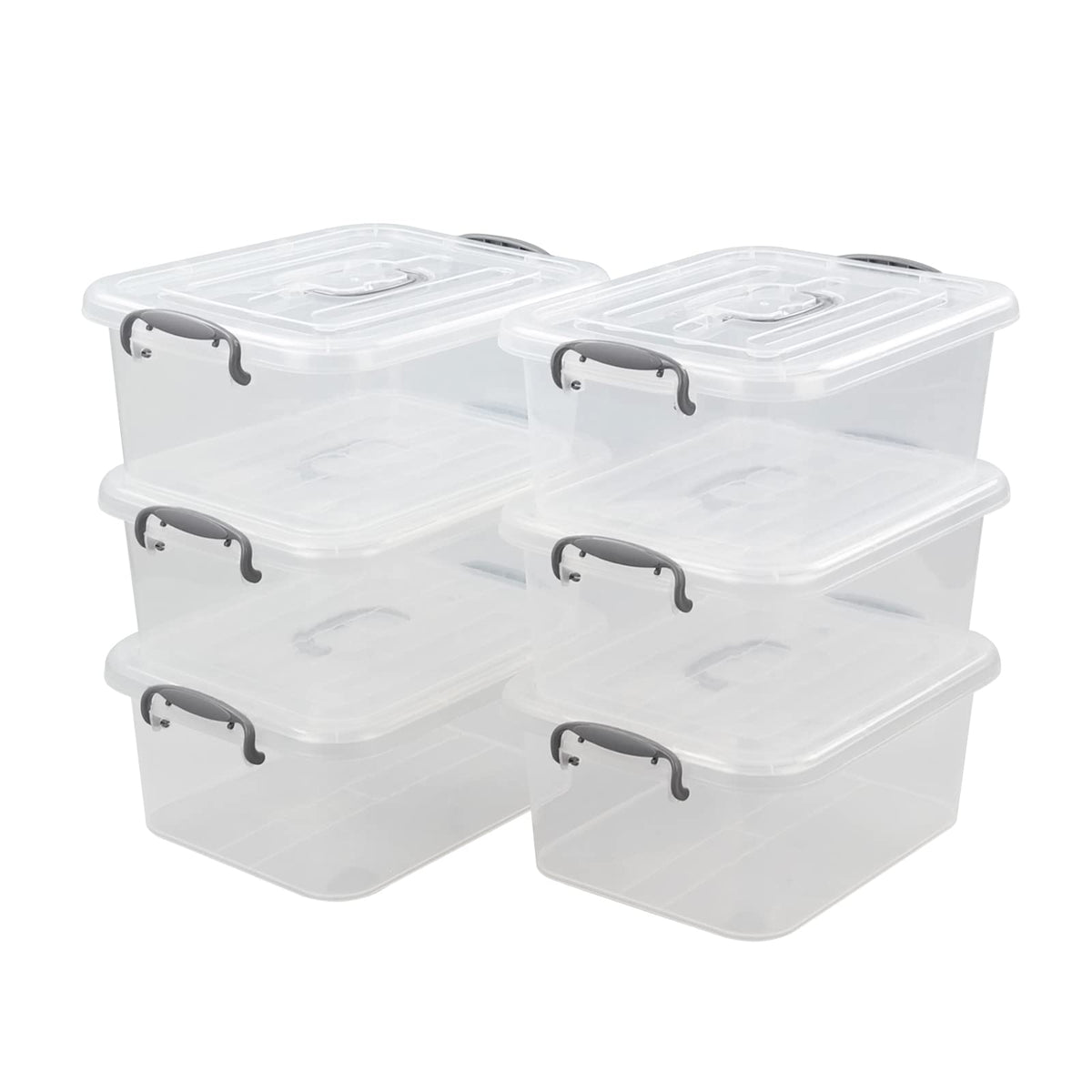 Afromy 6 Packs Storage Boxes with Lids, Clear Plastic Bin with Handle, 8L
