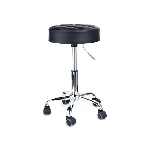 Round Swivel Beauty Stool Adjustable PU Leather Seat (Black / Φ14")