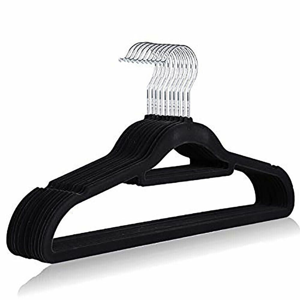 Copper Top - ANTI SLIP FLOCKED VELVET CLOTHES HANGERS BLACK SPACE SAVING ADULT SOFT (Black, 10)