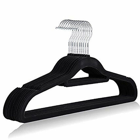 Copper Top - ANTI SLIP FLOCKED VELVET CLOTHES HANGERS BLACK SPACE SAVING ADULT SOFT (Black, 10)