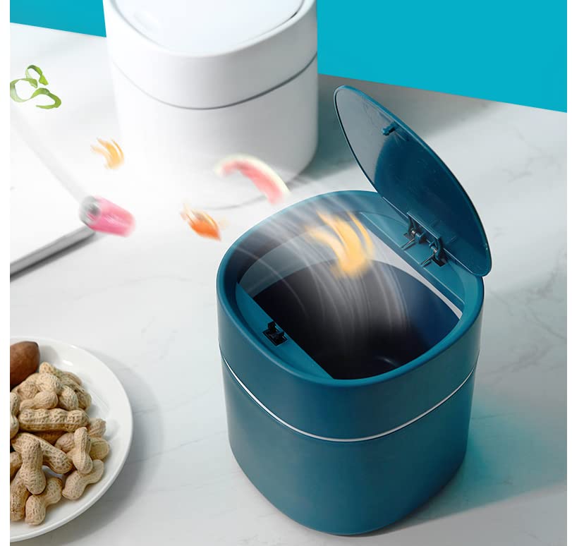 ETRAVEL Small bin office desk bin with lid for countertop, cosmetic table top, bathroom, bedroom plastics