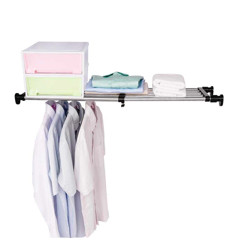 BAOYOUNI Expandable Closet Shelf Tension Rod Clothes Hanger Storage Rack Adjustable DIY Shelving Unit Cabinet Kitchen Bathroom Divider Separator