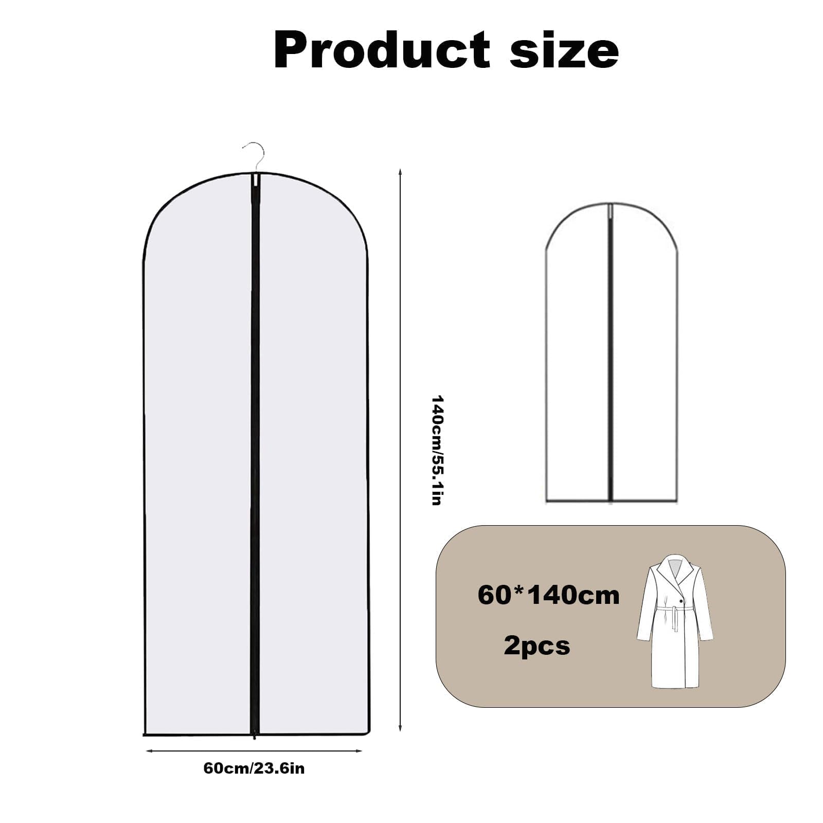 2PCS Dress Bags Covers Long, Dress Bag, Translucent with Zip Waterproof Dustproof Dress Covers Garment Bags Full Length for Long Dress Shirts Suits