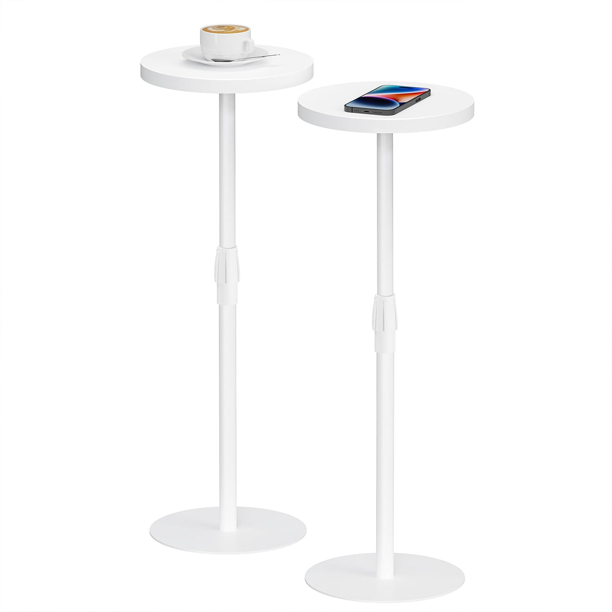 TUTOTAK Tall Round Side Table, Adjustable height, Small End Table, Set of 2, Drink Table, Pedestal Side Table, livingroom, White TB01BW0962EU