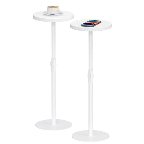TUTOTAK Tall Round Side Table, Adjustable height, Small End Table, Set of 2, Drink Table, Pedestal Side Table, livingroom, White TB01BW0962EU