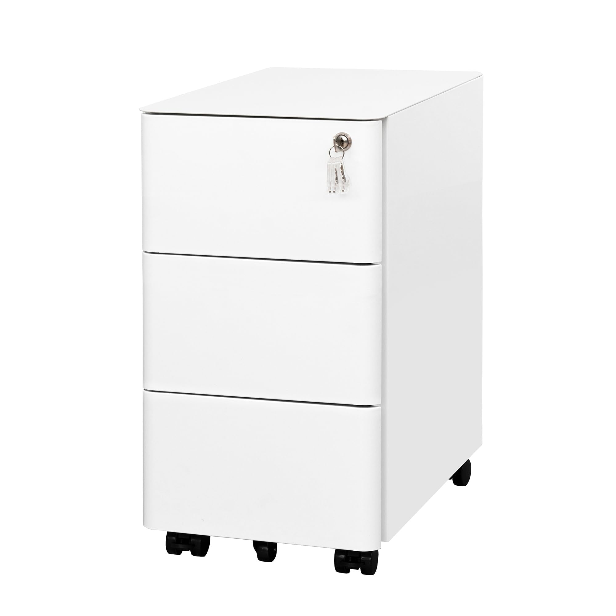 LVSTEEL Lockable 3-Drawer Metal Filing Cabinet on Wheels, Fully Assembled Mobile Office Storage, Filing Cabinets for Home Office, Fits Under Desk