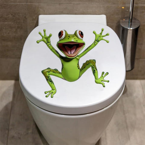 Frog Butterfly Flower Toilet Cover Sticker Decals,Fish Bird Flower Leaf Waterproof Toilet Lid Tank Seat Decals Cistern Self-Adhesive Bathroom Wall
