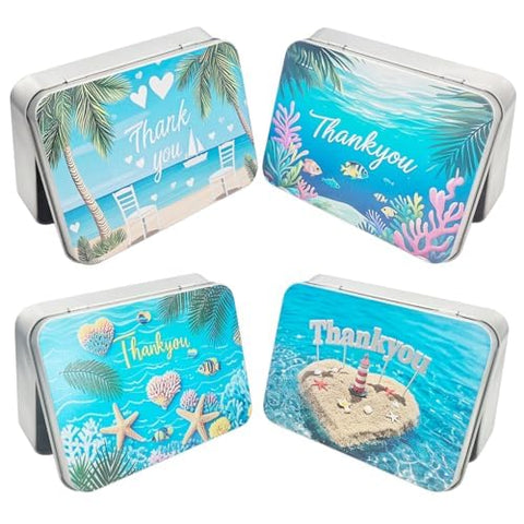 LJY Thank You Pattern Hinged Metal Tins, 12 Pack, 4.5 x 3.3 x 0.9 in