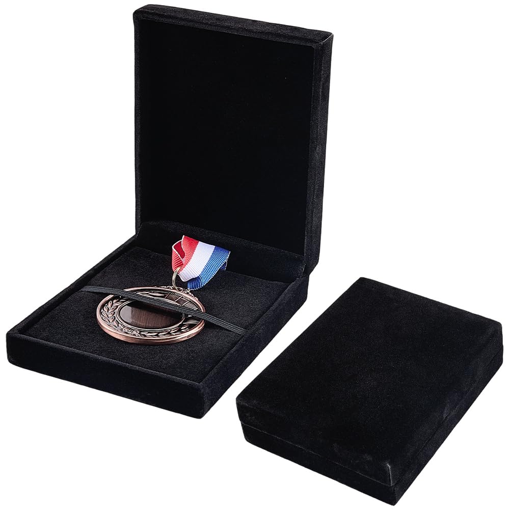 CREATCABIN Single Medal Display Storage Box Medal Display Case Black Velvet Medals Gift Box Rectangle Award Badge Organizer Boxes for Runners Sports