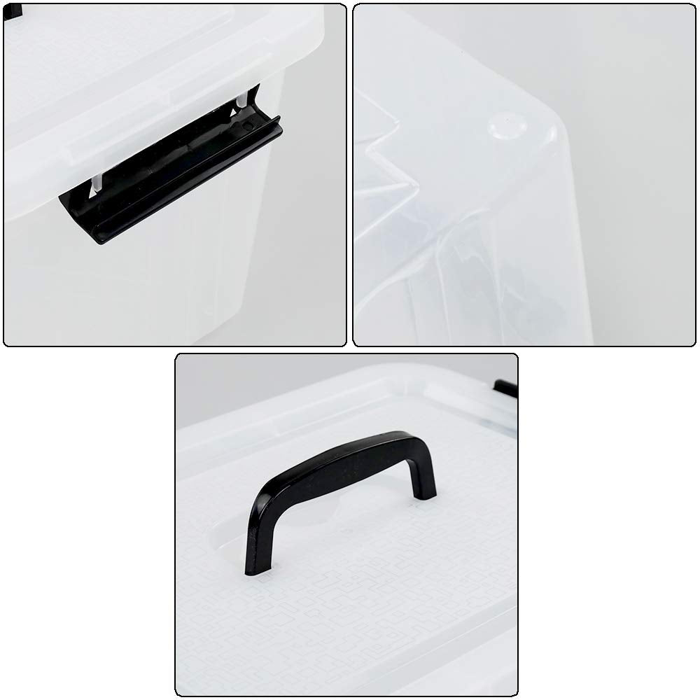 Asking 10 L Clear Plastic Storage Lidded Boxes with Black Handles/Latch, Pack of 6