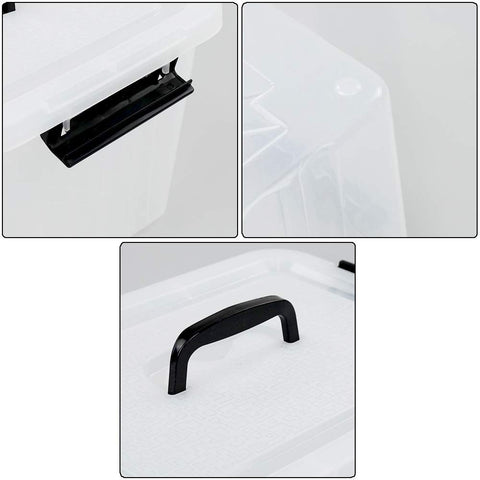 Asking 10 L Clear Plastic Storage Lidded Boxes with Black Handles/Latch, Pack of 6