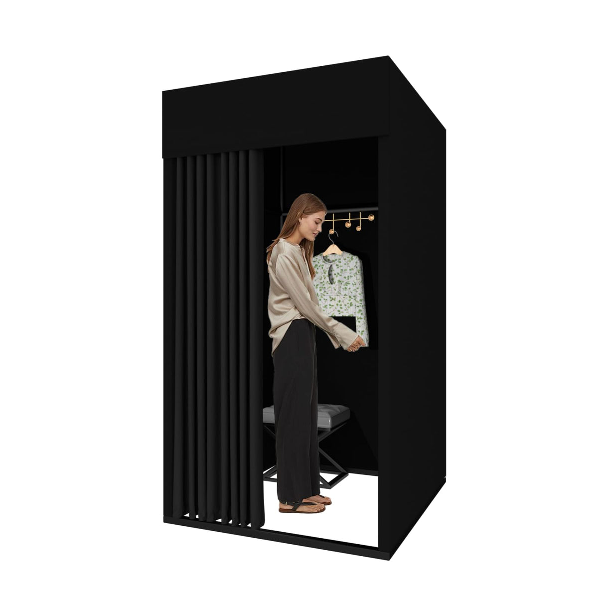 Clothing Store Fitting Room, Movable Square Changing Room, DIY Temporary Locker Room with Shading Curtain and Hook Up
