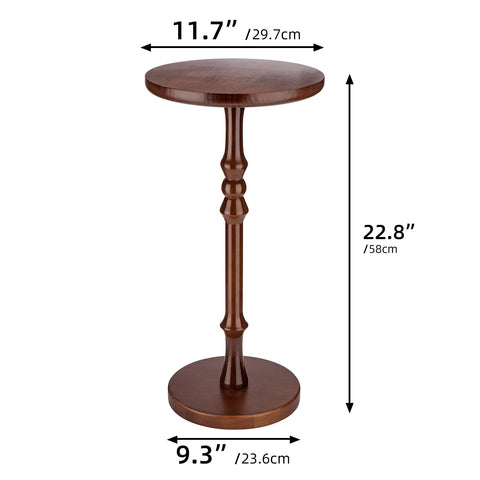Lampaggio Round Side Table for Small Spaces, Drink Table with Oak Wood Pedestal Base, Modern Accent End Table or Nightstand for Living Room, Bedroom