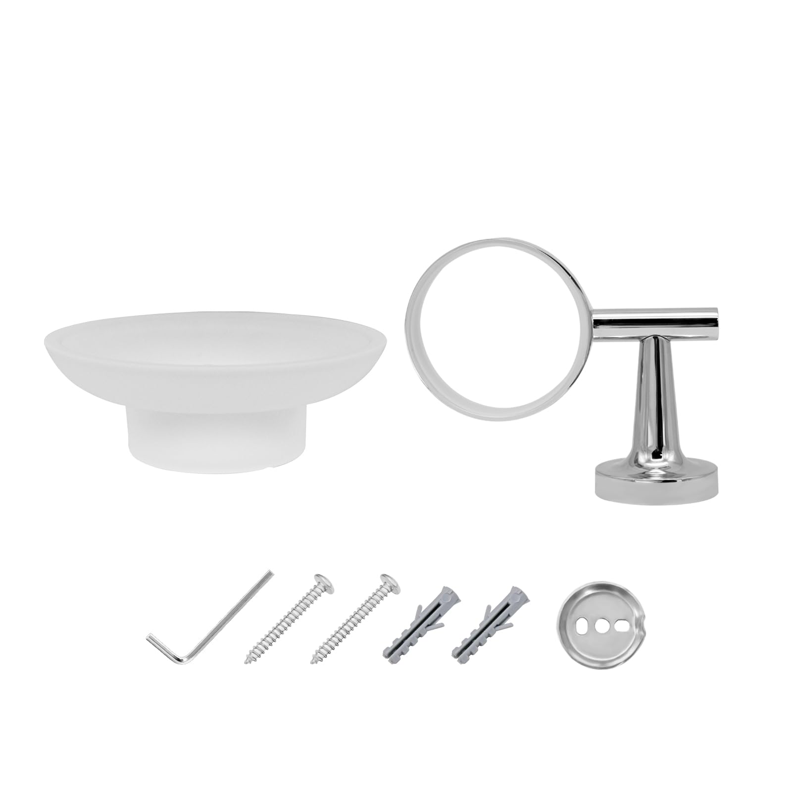 JASSFERRY Wall Mounted Soap Dish Holder Frosted Glass Shower Shampoo Bar Holder Storage Tray Bathroom Accessories Set Chrome