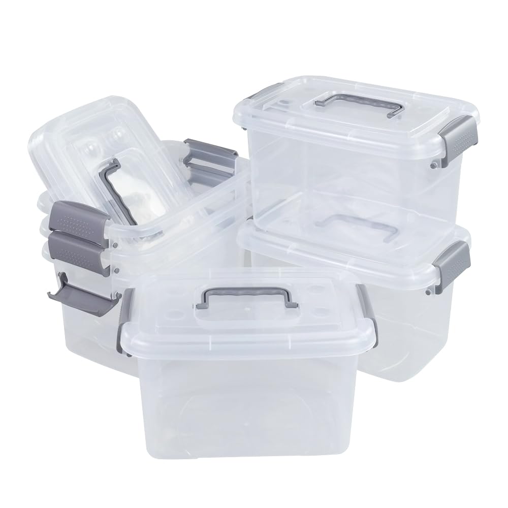 Vcansay 5 L Plastic Storage Boxes with Lids and Handles, 6 Packs