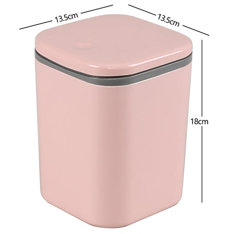 Yesdate Table Bin Mini Desk Rubbish Bin with Lid, 2 Litre Small Table Wastebasket for Office, Home, Bathroom, Bedroom, Car (Pink)