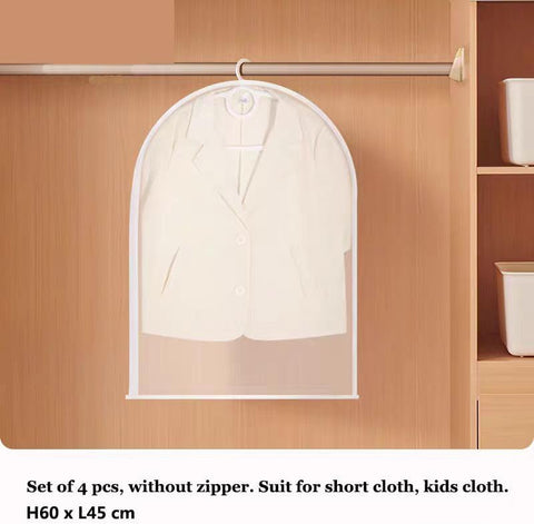 Amoyie Clear Clothes Covers Bag, Pack of 4, 45 x 60 cm, No Zipper Short