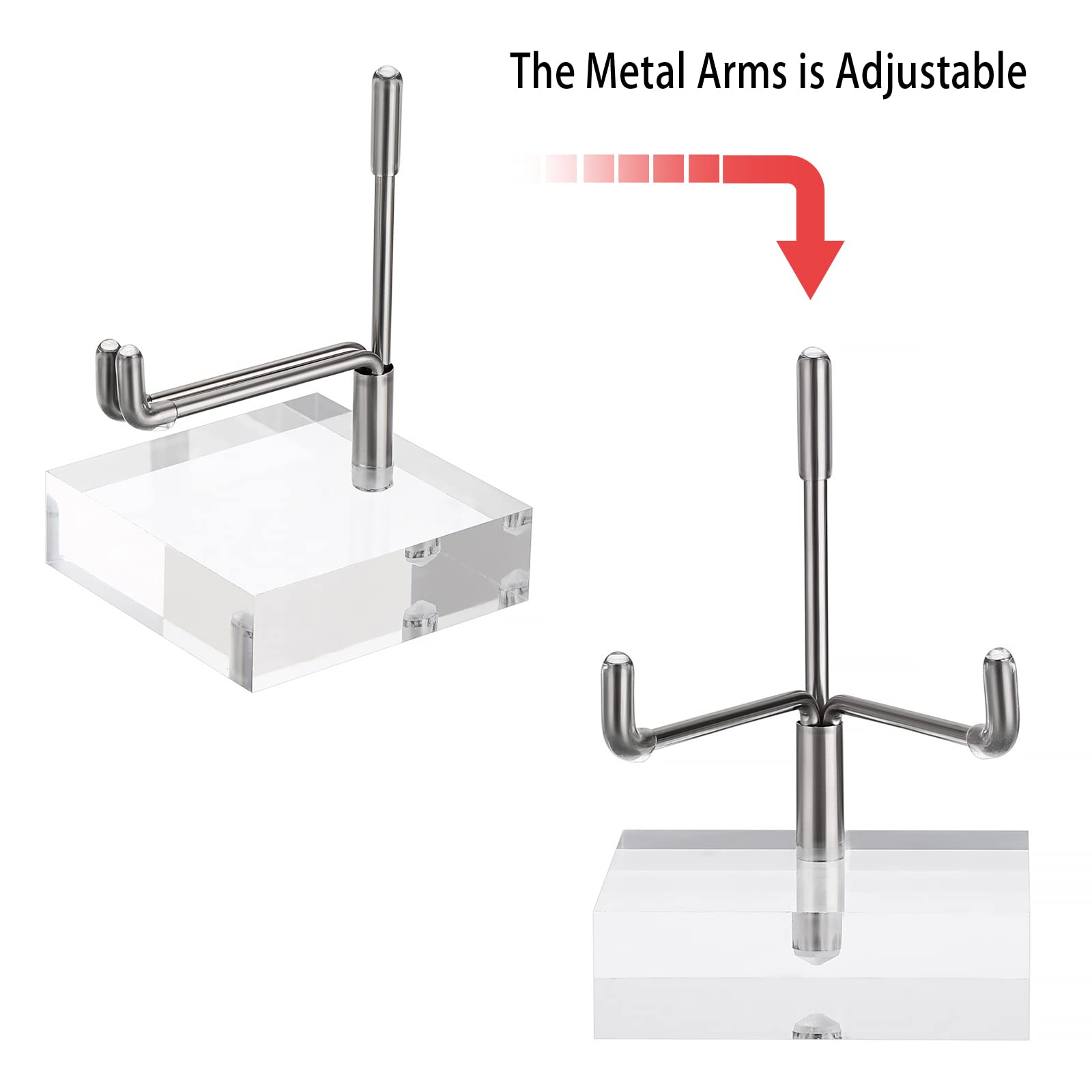 BTSKY Small Size Adjustable Silver Metal Arm Display Stand with Square Base