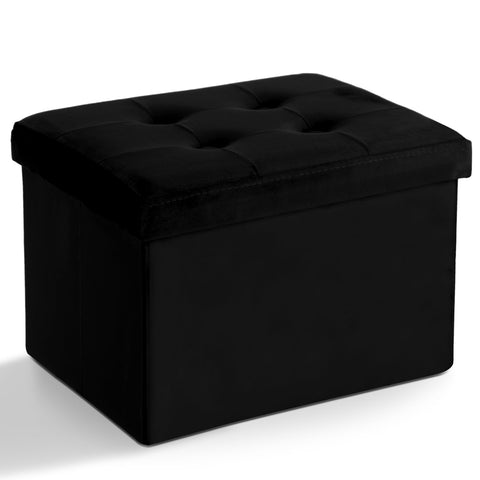 LINMAGCO Storage Ottoman Folding Foot Stool Foot Rest with Side Pocket Modern Ottoman with Storage Short Sofa Stool Velvet 43X33X33CM(Black)