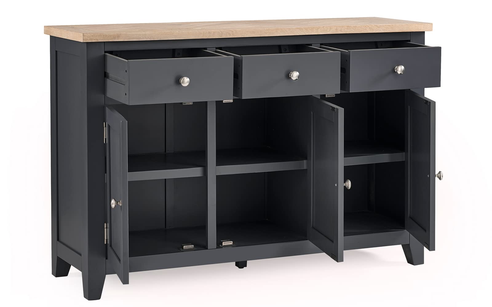 Julian Bowen Bordeaux Sideboard, Dark Grey & Oak - H86 x W128 x D40cm