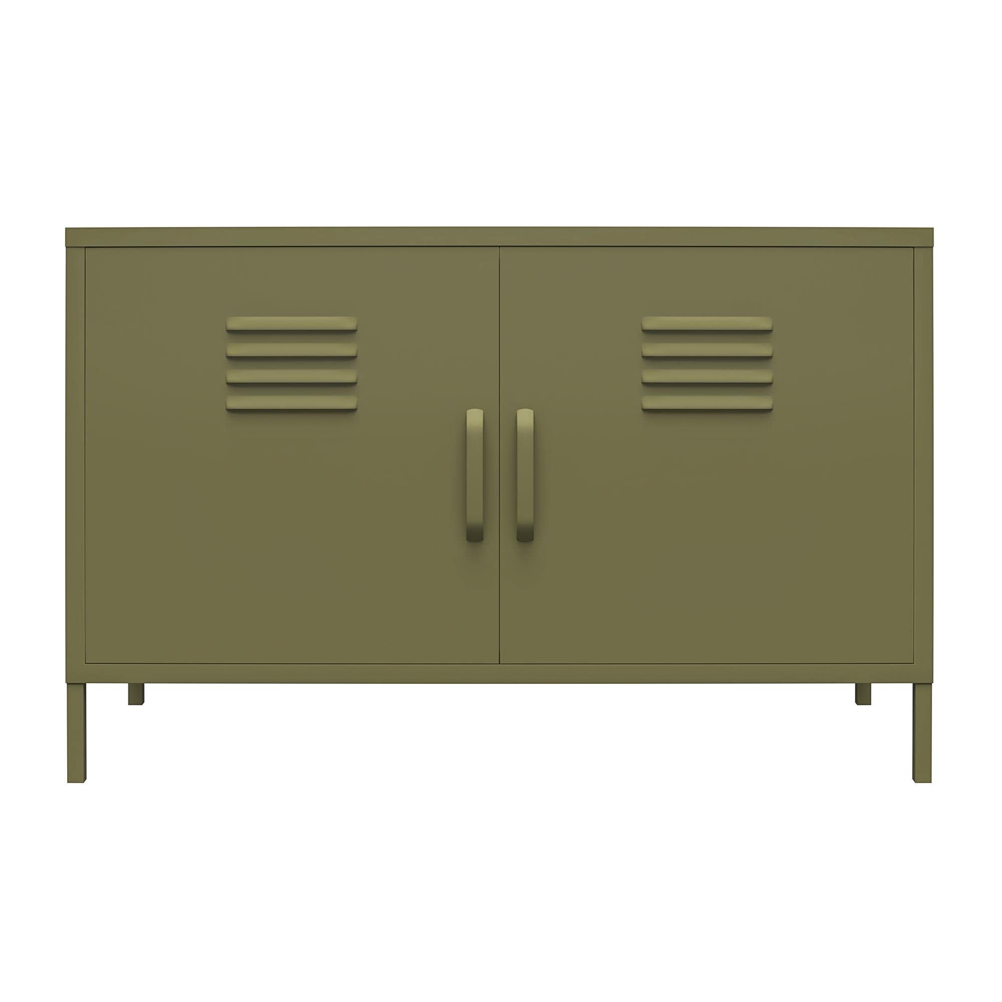 DHP Bradford 2 Door Metal Locker Accent Cabinet – Lockable Freestanding Metal Storage Sideboard Cupboard with Adjustable Shelf & Keys
