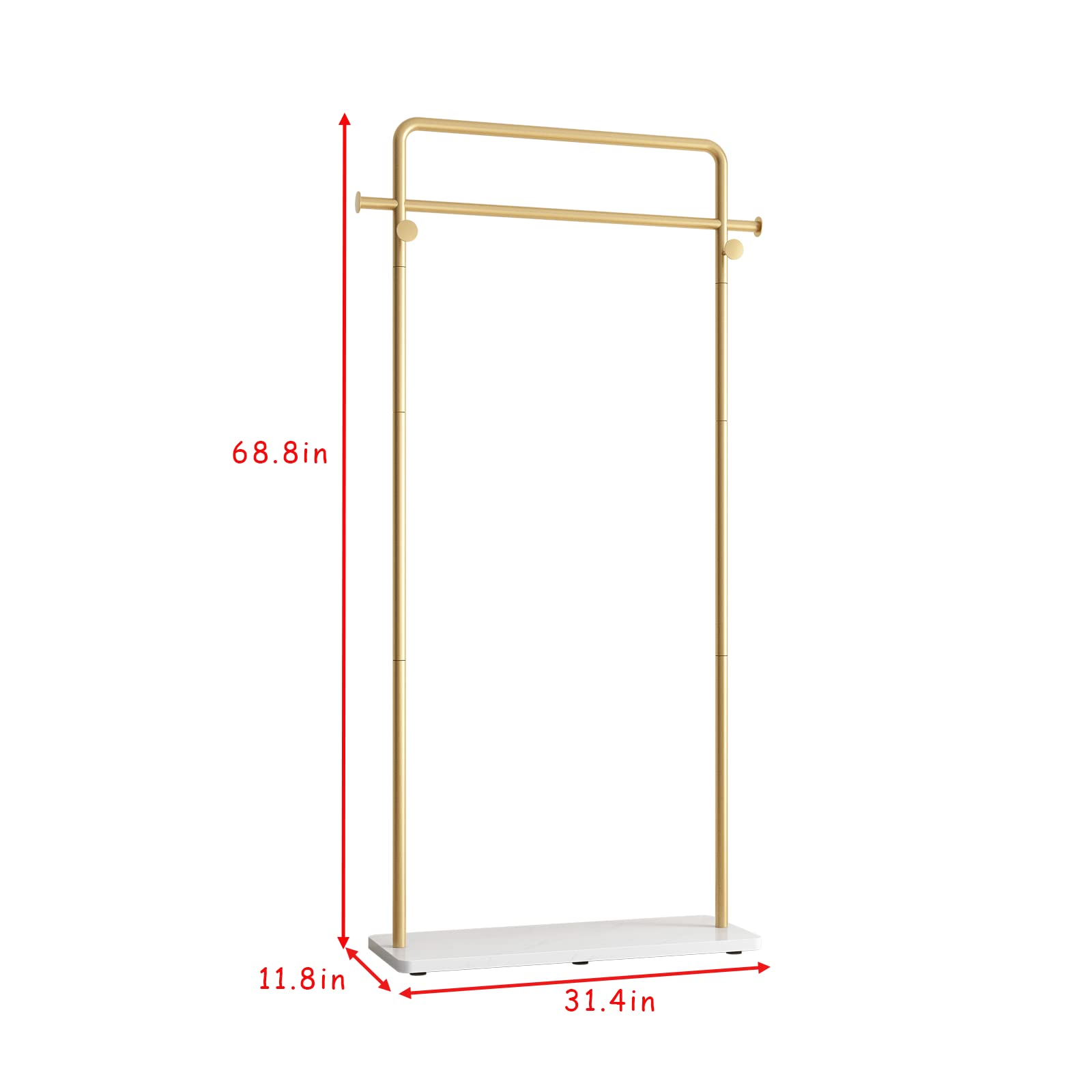 TIEOU Gold Clothes Rack With Shelf, Clothing Racks for Boutiques, Free-Standing Garment Rack for Hanging Clothes, Small Metal Coat Rack Heavy Duty