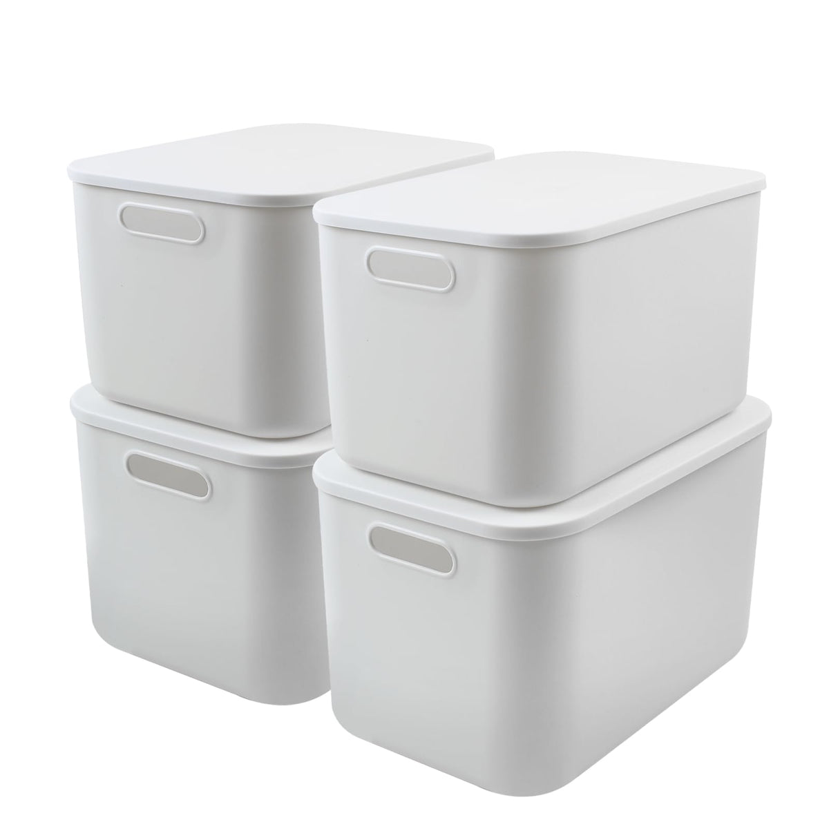 MaxEarn 4Pcs Plastic Storage Boxes with Lids, 23L Stackable Storage Baskets with Handles, 37x26x24cm Cupboard Organiser