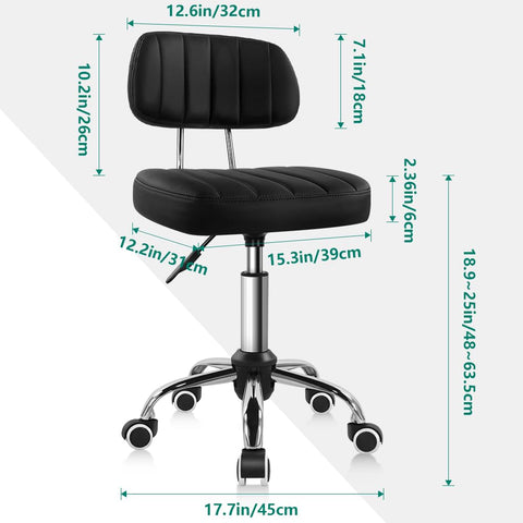 BFTOU Square Swivel Stool on Wheels Perfect for Work SPA Shop Massage Height-Adjustable and Cost-Effective Rolling Stool Chair with Back Black